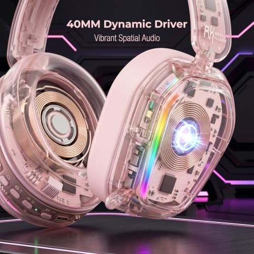 RK ROYAL KLUDGE HG101 V2 Wireless Gaming Headset, 2.4G/Bluetooth 6.0/3.5mm Wired Headphones, 7.1 Surround Sound, 40mm Drivers, Memory Foam Cushions, Works with Xbox, PS4/5, PC, Switch, Pink - color: Pink
