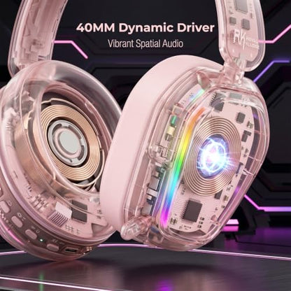 RK ROYAL KLUDGE HG101 V2 Wireless Gaming Headset, 2.4G/Bluetooth 6.0/3.5mm Wired Headphones, 7.1 Surround Sound, 40mm Drivers, Memory Foam Cushions, Works with Xbox, PS4/5, PC, Switch, Pink - color: Pink
