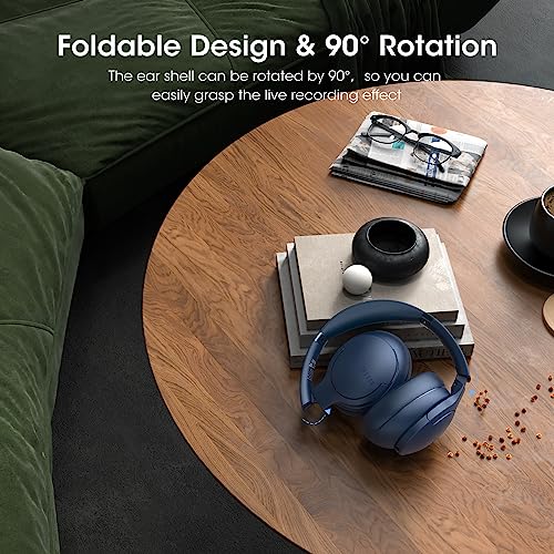DOQAUS Wireless Headphones Over Ear, Bluetooth Headphones, APP Control | 90H Playtime, 9 EQ Mode, BT5.4, Hifi Stereo Sound Headphones Wireless, ENC Mic, Foldable, for Travel Work Study, Navy Blue - color: Navy Blue