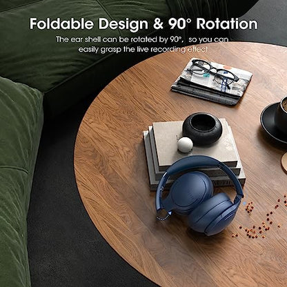 DOQAUS Wireless Headphones Over Ear, Bluetooth Headphones, APP Control | 90H Playtime, 9 EQ Mode, BT5.4, Hifi Stereo Sound Headphones Wireless, ENC Mic, Foldable, for Travel Work Study, Navy Blue - color: Navy Blue