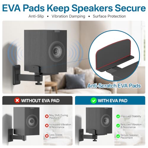 Adjustable Speaker Wall Mounts Pair for KEF Q150/Q350/Q1&Q3 Meta, Yamaha HS5/HS7/HS8, 5" to 11" Dual Side Clamp Fit Klipsch, Polk, JBL 305P Bookshelf Speakers, for Edifier, PreSonus Studio Monitors