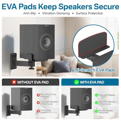 Adjustable Speaker Wall Mounts Pair for KEF Q150/Q350/Q1&Q3 Meta, Yamaha HS5/HS7/HS8, 5" to 11" Dual Side Clamp Fit Klipsch, Polk, JBL 305P Bookshelf Speakers, for Edifier, PreSonus Studio Monitors