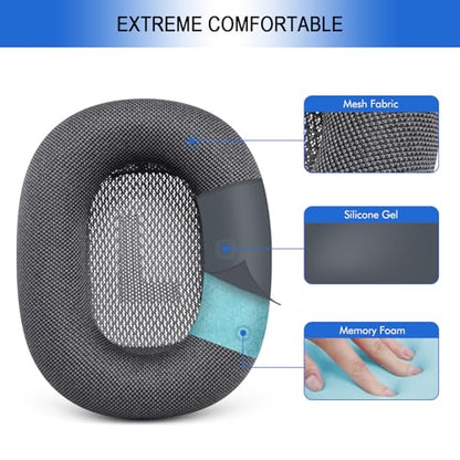 Mesh Ear Cushions for Apple AirPods Max 1 & 2 - Air Max Ear Cup Replacement | Upgraded Earpads with Original Silicone Design Strong Magnet (Space Gray) - color: Space Gray
