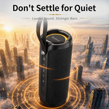 Bobtot Portable Bluetooth Speaker 15W, IPX6, Black | TWS Pairing, 15H Playtime, RGB, Powerful Sound with Dual Bass for Outdoor, Party, Shower, Camping, Travel - color: Black