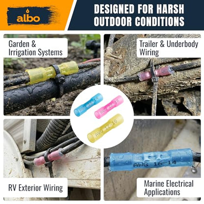 ALBO 200 Pcs Heat Shrink Butt Connectors for 26-10 AWG Electrical Wire | Strong Crimped Splices, Heat-Activated Seal Helps Block Moisture and Prevent Wire Pullout - color: Butt 200Pcs Set 26-10 AWG