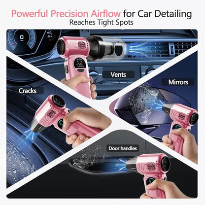 B50 Compressed Air Duster & Vacuum Cleaner, 0.6 lb Lightweight Powerful Mini Blower, Smart Display & Variable Speed, Rechargeable Air Duster for Keyboard, PC, Computer,Vanity, Desk, Car & Home – Pink - color: Pink