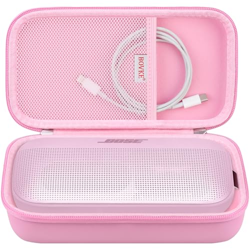 BOVKE Hard Travel Speaker Case for Bose New SoundLink Flex Speaker (2nd Gen) / Bose SoundLink Flex Bluetooth Portable Speaker, Extra Mesh Pocket for Bose Speaker Charger, Charging Cables, Petal Pink - color: Petal Pink