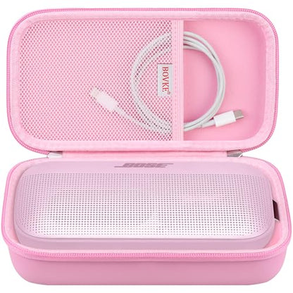 BOVKE Hard Travel Speaker Case for Bose New SoundLink Flex Speaker (2nd Gen) / Bose SoundLink Flex Bluetooth Portable Speaker, Extra Mesh Pocket for Bose Speaker Charger, Charging Cables, Petal Pink - color: Petal Pink