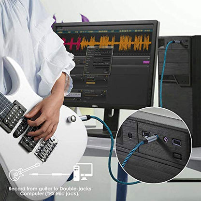 1/8 to 1/4 Stereo Audio Cable, 3.5mm to 6.35mm TRS Male Nylon Braided Cord for Guitar, Keyboard, Amplifier, Mixer, Home Theater 6.6FT - size: 6.6ft