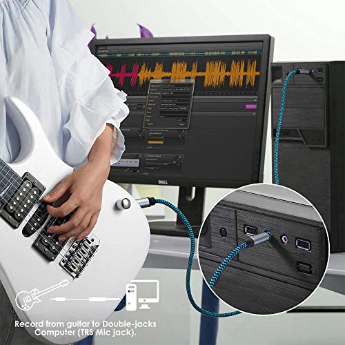 1/8 to 1/4 Stereo Audio Cable, 3.5mm to 6.35mm TRS Male Nylon Braided Cord for Guitar, Keyboard, Amplifier, Mixer, Home Theater 25FT - size: 25 ft