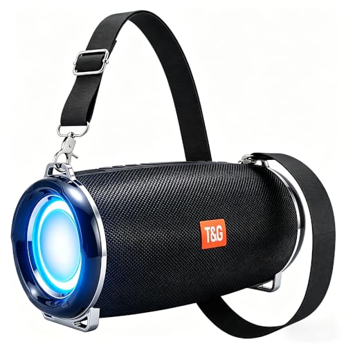 T&G 20W Peak Portable Bluetooth Speaker, IPX5 Waterproof Outdoor Boombox | 12H playtime, TWS pairing, clear Loud Radio With strap, FM radio, TF/ USB. Ideal rugged gift for men, beach, golf,black - color: balck