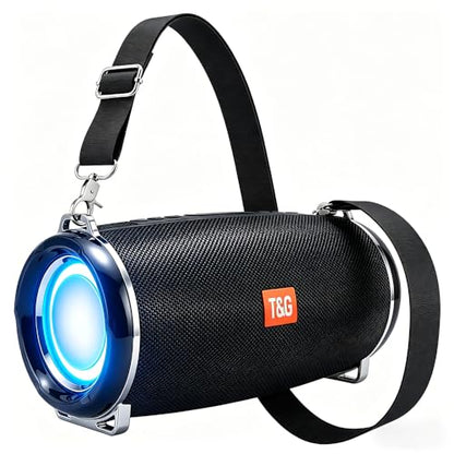 T&G 20W Peak Portable Bluetooth Speaker, IPX5 Waterproof Outdoor Boombox | 12H playtime, TWS pairing, clear Loud Radio With strap, FM radio, TF/ USB. Ideal rugged gift for men, beach, golf,black - color: balck