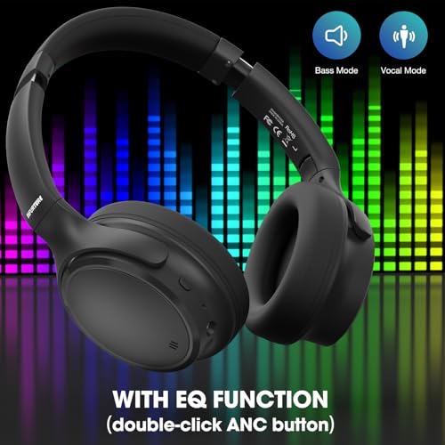 INFURTURE H1 Plus Active Noise Cancelling Headphones with EQ Mode, Bluetooth5.4 & 3.5mm Jack,Wireless Over Ear Bluetooth Headphones, Deep Bass Headset, Low Latency, Memory Foam Ear Cups,90H Playtime - color: Black