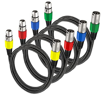 XLR 케이블 1.8m(6피트)/4팩, 마이크 케이블 3핀 나일론 브레이드 밸런스 XLR 수 - 암 튼튼한 마이크 패치 코드 (순수 구리 컨덕터) - size: 6 피트
