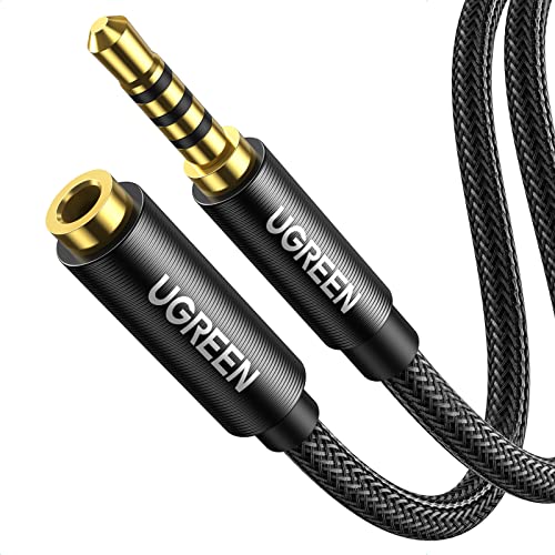 UGREEN Headphone Extension Cable 3.5mm Aux 4 Pole TRRS Stereo Cord 6.6FT | Male to Female, Mic and Audio Signal, Braided, Gold Plated, Compatible with iPhone iPad Phone, Headset, Gaming Console - size: 6.6FT