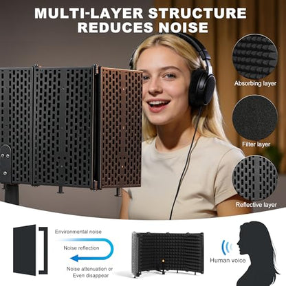 Microphone Stand With Isolation Shield,Recording Studio Equipment | With Foldable Mic Shield With Sound Insulation For Recording Studio, Podcasts,Broadcasting - size: Standard Edition