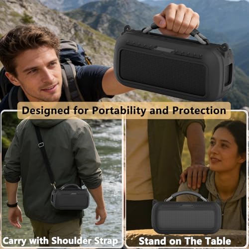 Protective Case for Bose SoundLink Max Portable Bluetooth Speaker | Accessories Hard Carrying Case and Silicone Cover Combo with Carrying Strap (Black) - color: Black