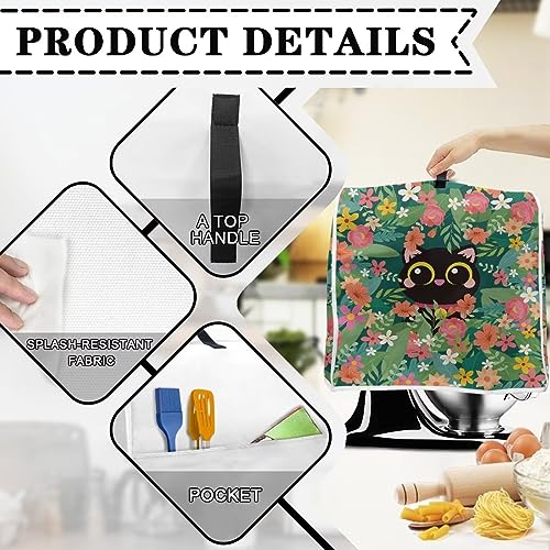 Cute Cat Flower Mixer Cover with Pockets S Size Stain Resistant Dust Supplies Modern Design Dustproof Washable Covers Coffee Maker Cover - color: Cute Cat Flower, size: S