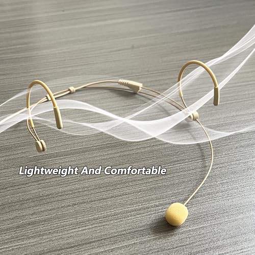 Headworn/Headset Microphone Wired, Dual Over-Ear Headset Mic, Condenser Headset Mic Compatible with Sennheiser Microphone Wireless Systems, Ideal for Lectures, Actors, Theater - Beige - size: 3.5mm Screw Lock Plug
