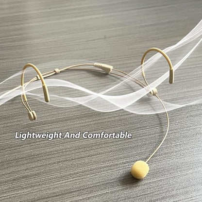 Headworn/Headset Microphone Wired, Dual Over-Ear Headset Mic, Condenser Headset Mic Compatible with Sennheiser Microphone Wireless Systems, Ideal for Lectures, Actors, Theater - Beige - size: 3.5mm Screw Lock Plug