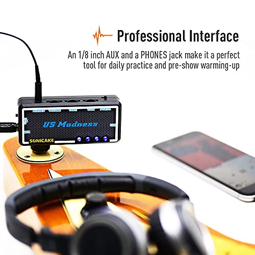 SONICAKE Guitar Bass Headphone Amp Mini Headphone Amplifier US Madness Rechargeable Pocket Chorus Effects