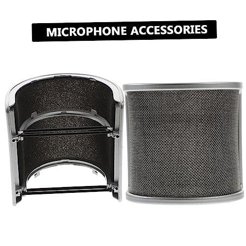 Microphone Pop Filter Silver Metal Mesh Screen for Singing Use | Elastic Band and Inner Rubber Ring, Layered Plastic Cotton Metal Build, Easy to Assemble, Suited to Speech