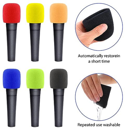 Prasacco 6 Pcs Microphone Covers Foam Mic Covers Foam Microphone Windscreen Colorful Hand-Held Microphone Sleeves