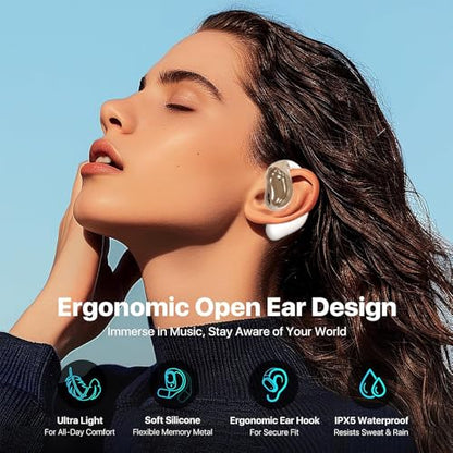 Open Ear Earbuds Ultra Comfort Wireless Bluetooth 5.4 Headphones Over The Ear Earbuds with Intelligent Touch Screen EarHooks IPX7 Waterproof Bone Conduction Earphones for Fitness Sports-OFF WHITE - color: OFF WHITE