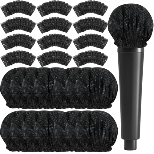 400 Pcs Microphone Cover Disposable Non-Woven Microphone Windscreen Protective Cap Karaoke Mic Cover for KTV Home Karaoke Bar News Interview, Black