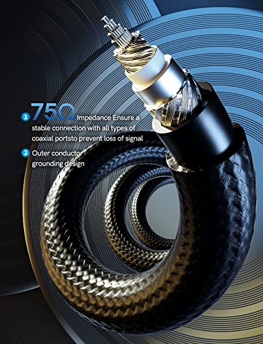VIOY Coaxial Digital Audio Cable 30 FT, RCA Male to Male Subwoofer Cable | Gold-plated RCA plug, lossless digital signal, EMI/RFI Shielding, Braided Jacket for TV, soundbar, subwoofer and home theater - size: 30FT