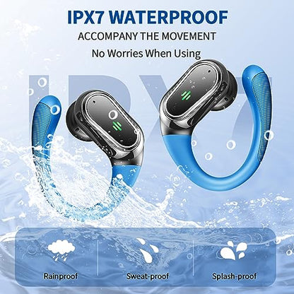 Wireless Earbuds, 2026 Bluetooth 5.4 Headphones, ENC Noise Canceling Mic | 60Hrs+ Stereo Wireless Headphones, IP7 Waterproof Bluetooth Earbuds, Sport Earhooks, Dual LED Display, for Workout, Running - color: comb blue