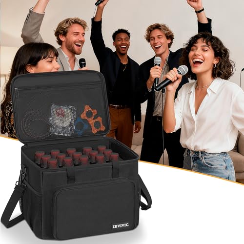 IBVIVIC 15 Slots Wireless System Microphone Case Bag, Mics Bag with Foam | Mic Storage Bag for Singing, Karaoke, Party Sound Equipment Carrying Case - size: 15 Slots