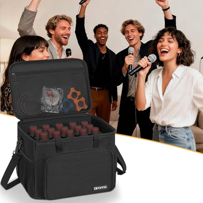 IBVIVIC 15 Slots Wireless System Microphone Case Bag, Mics Bag with Foam | Mic Storage Bag for Singing, Karaoke, Party Sound Equipment Carrying Case - size: 15 Slots