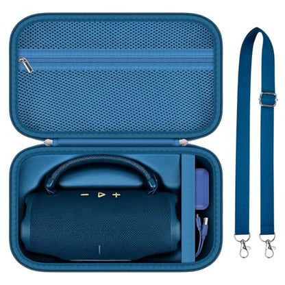 ANKHOH Hard Travel Case for JBL Charge 6 Speaker with Shoulder Strap | Fixed tray, elastic strap and zippered mesh pocket organize the speaker, charger and cables, Black, Case Only - color: Blue