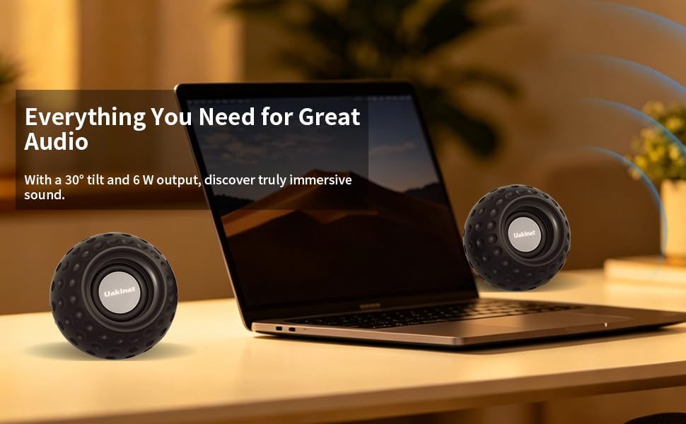Uakinat 2.0 Computer Speaker, Black, USB Powered, 3.5mm Audio Input, Volume Control, Golf Style, Pair Pack, PC or Laptop