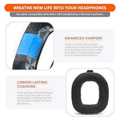 WC Mod Kit A50 - Earpads & Headband for Astro A50 Gen 4/5 / A50x | Made by Wicked Cushions | Cooling Gel Earpads and Matching Headband that offer Enhanced Comfort & Durability | Geo Grey - color: Geo Grey