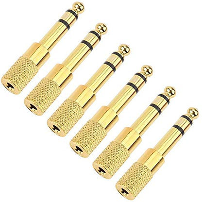 Quarter Inch Adapter, 6.35mm (1/4 Inch) Male to 3.5mm (1/8 Inch) Female Headphone Jack Plug, Gold 6 Pack, 517491