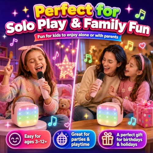 Mini Karaoke Machine for Kids & Adult, 4-12 Years Old Girls Christmas Birthday Gift, Karaoke Toys Gifts for Girls Ages 4, 5, 6, 7, 8, 9, 10, 12 +Year Old Birthday Party Pink - color: Pink