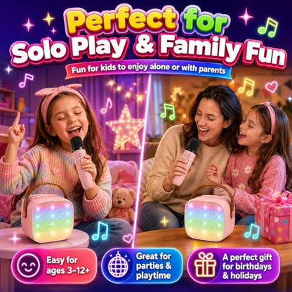 Mini Karaoke Machine for Kids & Adult, 4-12 Years Old Girls Christmas Birthday Gift, Karaoke Toys Gifts for Girls Ages 4, 5, 6, 7, 8, 9, 10, 12 +Year Old Birthday Party Pink - color: Pink