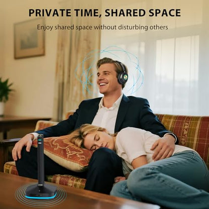 Wireless Headphones for TV, TV Headphones Wireless for Senior with Digital Optical RCA AUX 3.5 MM Transmitter Charging Dock, Over Ear Headphones with Low Latency & HiFi Sound, Gifts for Parent/Elderly