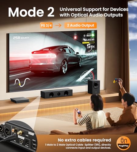 avedio links Digital Audio Splitter 1 in 2 Out 6ft, Toslink Digital Fiber Optic Audio Splitter 1 Male Input 2 Male Output (for Home Theatre, Xbox, PS3/PS4) - size: 1 Male 2 Male 6ft