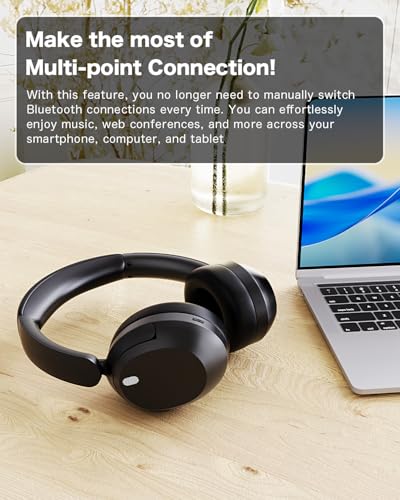 KIMHOST T30 Active Noise Cancelling Headphones, 120Hrs Playtime Bluetooth 5.3 Headphones, Multipoint, Deep Bass, Foldable, HiFi Stereo Wireless Over Ear Headphone for Travel, Office, Music, Game, Gym