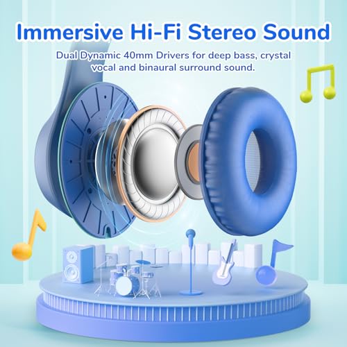 EarFun K3 Kids Headphones, Over Ear Headphones with Microphones, 85/94dB Safe Volume Limit, HD Stereo Sound, 3.5mm Jack, Foldable Wired Headphones for School/Travel/Boys/Girls/Tablet/iPad, Blue | Built-in Mic, 85/94dB Volume Limit, HD Stereo Sound, 3.5mm