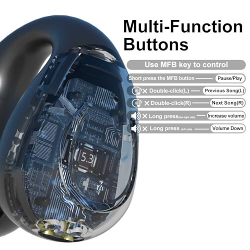 Obbug Clip-On Open Ear Headphones Wireless Bluetooth 5.3 Earbuds with Earhooks 80 Hours Playtime with Charging Case,IPX4 Waterproof Earphones for Running, Walking, Workout(Black) - color: Black