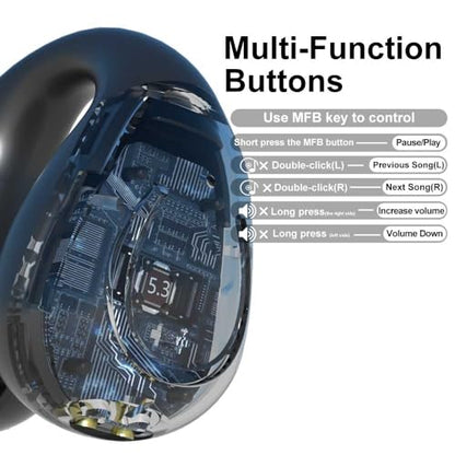 Obbug Clip-On Open Ear Headphones Wireless Bluetooth 5.3 Earbuds with Earhooks 80 Hours Playtime with Charging Case,IPX4 Waterproof Earphones for Running, Walking, Workout(Black) - color: Black