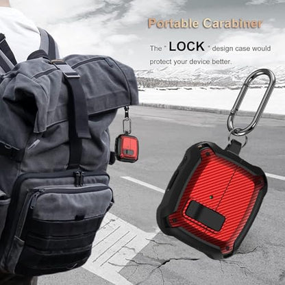 Galaxy Buds 3 Pro/3/3 FE Case Cover with Secure Lock Clip, Shockproof Samsung Galaxy Buds3/3 Pro 2024/3 FE 2025 Protective Hard Cover Shell with Carabiner&Cleaner kit for Men Women, CF Black/Red - color: AA-Black/Red