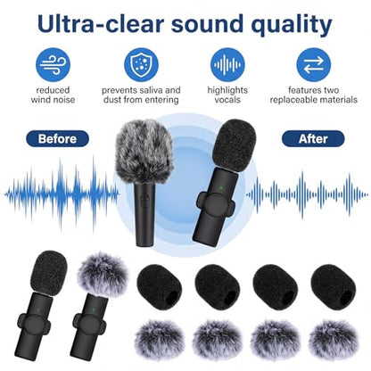 Microphone Cover, 8 PCS Mini Wireless Furry Mic Windscreen & Foam Cover Set Windproof Microphone Windscreen Wind Muff Foam Mic Covers for Lavalier Microphones, to Reduce Plosive Highlight the Vocals