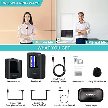 KIMAFUN Wireless Lavalier Microphone for Camera, Lapel Mic System for Vlogging Video Recording KM-G50-1 - size: 3.5MM-1Tx1Rx