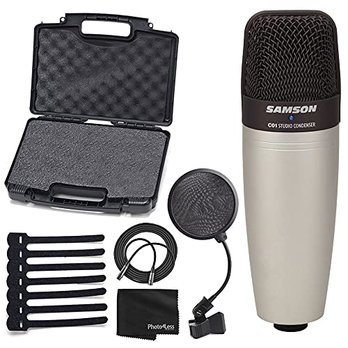 SAMSON C01 Studio Condenser Mic + Pop Filter + Mic Cable + Hook-&-Loop Cable Tie + Cleaning Cloth - Deluxe Microphone Bundle