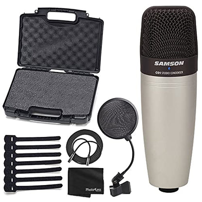 SAMSON C01 Studio Condenser Mic + Pop Filter + Mic Cable + Hook-&-Loop Cable Tie + Cleaning Cloth - Deluxe Microphone Bundle